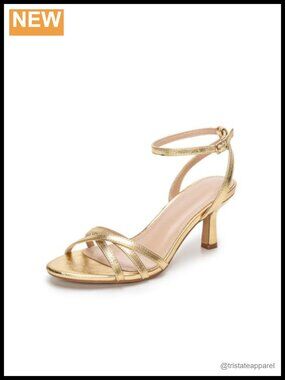 Kitten Heel Open Toe Ankle Strap Sandals Leather Rubber Sole